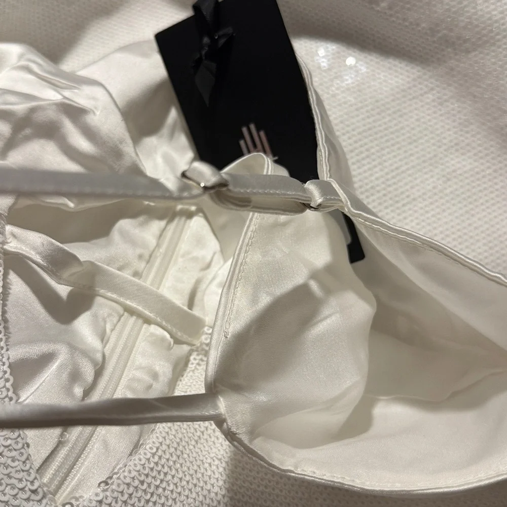 NWT HEIRESS x REVOLVE White Satin & Sequin Cutout Cocktail Bodycon Mini Dress